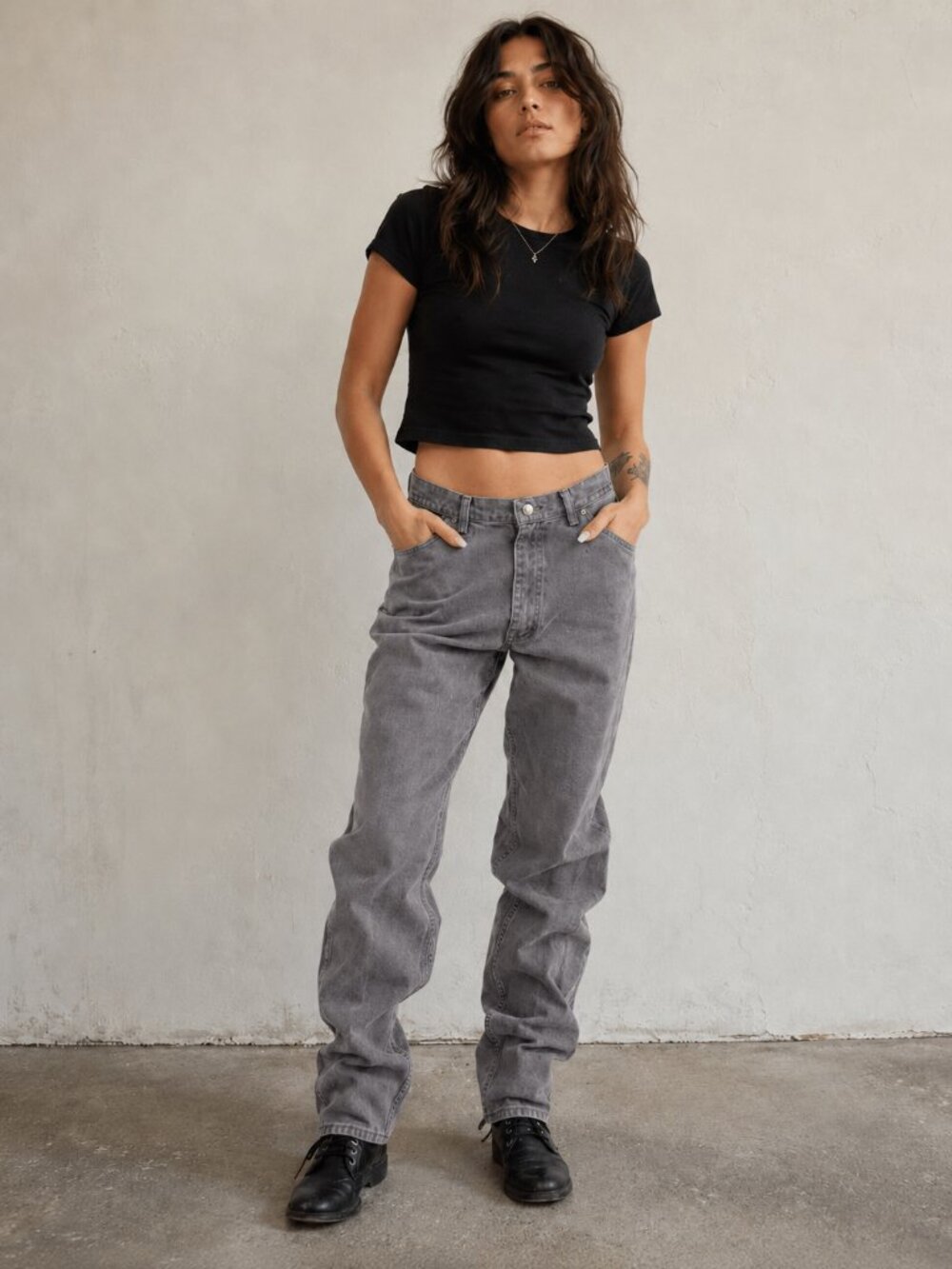 Wrangler High Rise Straight Leg Denim Jeans Grey 14x30 Vintage Grunge